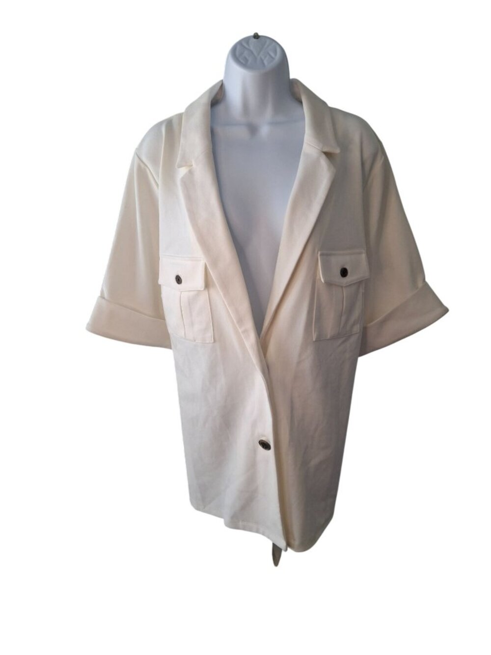 Worthington  Blazer Jacket 2X Ivory Tie Back Plus Size Quiet Luxury Chic